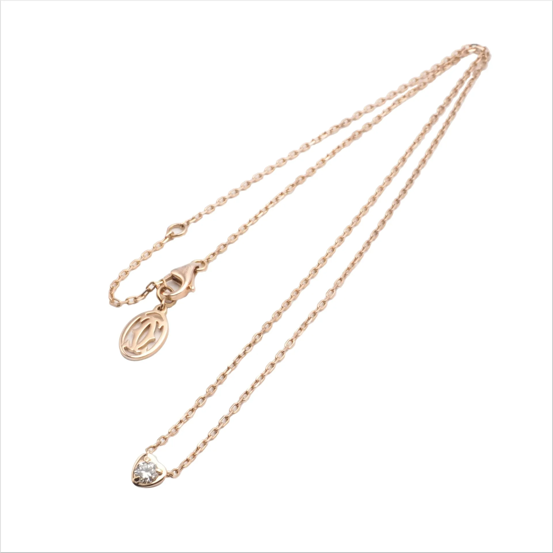 Cartier カルティエ ダムール ディアマン レジェ ハート ネックレス 1Pダイヤ ピンクゴールド Au750 18KPG - 画像 (2)
